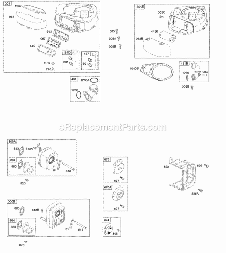 Air Cleaner Blower Housing Exhaust System Diagram and Parts List for 31P677-0123-B1  Briggs and Stratton Engine
